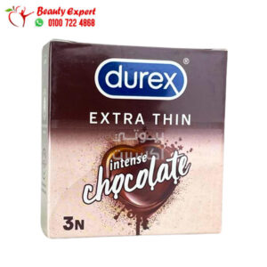 واقى ذكرى durex لزيادة الإثارة والسعادة الزوجية بنكهة الشيكولاتة 3 قطع - Durex Extra Thin Intense Chocolate Flavoured Condoms for Men - 3 condoms