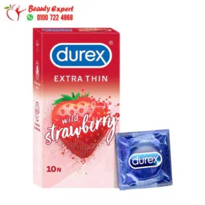 واقي ذكري دوريكس رفيع للغاية لزيادة الإحساس والسعادة الزوجية فراولة 10 قطع - Durex Extra Thin Wild Strawberry Flavoured Condoms for Men