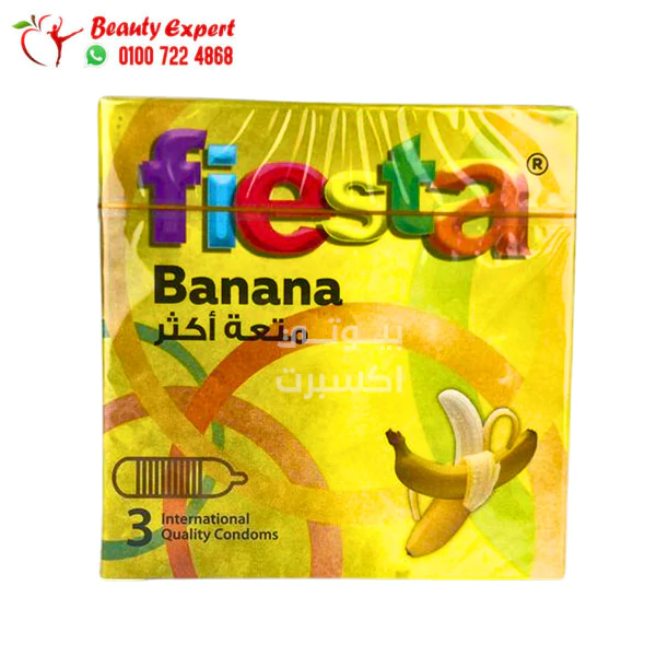 الواقي الذكري فيستا لتعزيز المتعة والإثارة بنكهة الموز من فييستا 3 قطع - Fiesta Banana - Ribbed & Flavoured Condoms